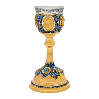 Потир 1.0л 4-литьевых лика, филигрань, эмаль / песочные часы / золочение / мельхиоровый стакан