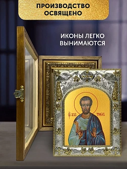 Икона Трофим Апостол в ризе и деревянном киоте, 26х22 см