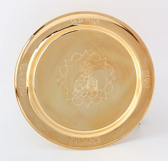 Дискос с поддискосником / ф280мм-конус потира 1, 5л / филигрань, эмаль, ручная гравировка / золочение