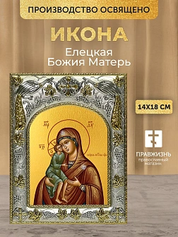 Икона Елецкая Божия Матерь в ризе, 18х14 см
