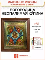 Икона 181 Неопалимая Купина Божия Матерь золочение поталь киот 21 см