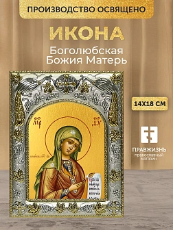 Икона Боголюбская Божия Матерь в ризе, 18х14 см