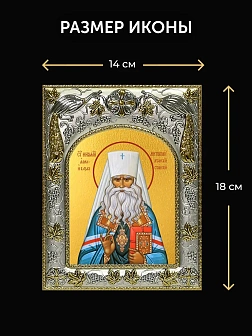 Икона Николай Алма-Атинский в ризе и киоте под дерево, 27х23 см
