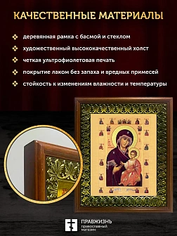 Икона Божией Матери Иверская с золочением, деревянная рамка с басмой и стеклом 18х21х2,5 см 075