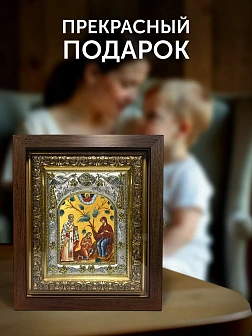 Икона Беседная Божия Матерь в ризе и киоте под дерево, 27х23 см Икона Беседная Божия Матерь в ризе и киоте под дерево, 27х23 см