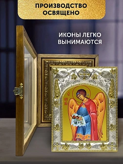 Икона Архангел Варахиил в ризе и деревянном киоте, 26х22 см