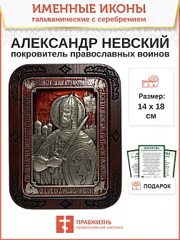 Именная икона 020 Александр Невский гальваника эмаль красная