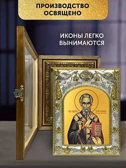 Икона Игнатий Богоносец в ризе и деревянном киоте, 26х22 см