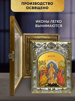 Икона Воскресение Христово в ризе и деревянном киоте, 26х22 см