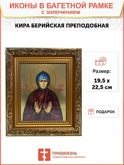 Икона Кира Берийская преподобная, широкая рамка 19,5х22,5х2 см 156