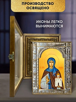 Икона Ангелина Сербская в ризе и деревянном киоте, 33х27 см