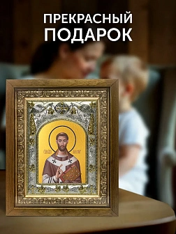 Икона Августин Блаженный в ризе и деревянном киоте, 26х22 см
