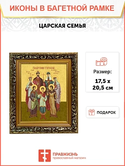 Икона Царская семья, узкая рамка 17,5х20,5х2 см 001