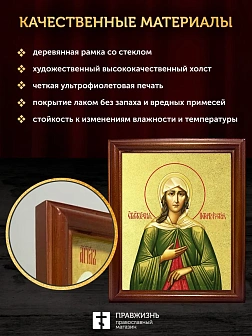 Икона Ксения Петербургская блаженная с золочением, деревянная рамка со стеклом 15х18х2 см 089