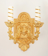 Лампада 2 свечи с квадратным настенником г / пл золочение