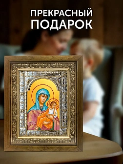 Икона Старорусская Божия Матерь в ризе и деревянном киоте, 33х27 см