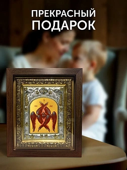 Икона Серафим Шестикрылый в ризе и киоте под дерево, 27х23 см
