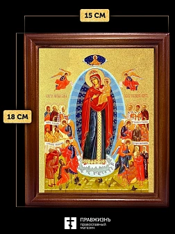 Икона Божией Матери Всех скорбящих Радость с золочением, деревянная рамка со стеклом 15х18х2 см 153