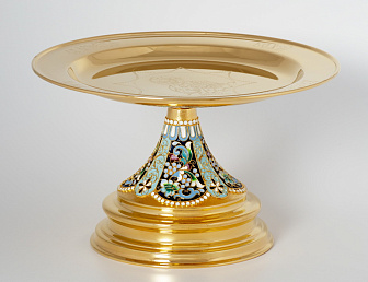 Дискос с поддискосником / ф240мм-конус потира 0, 5л / филигрань, эмаль, ручная гравировка / золочение