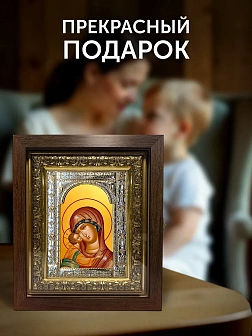 Икона Игоревская Божия Матерь в ризе и киоте под дерево, 33х27 см