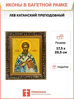 Икона Лев Катанский преподобный, узкая рамка 17,5х20,5х2 см 179