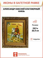 Икона Александр Невский Благоверный Князь, широкая рамка 19,5х22,5х2 см 020