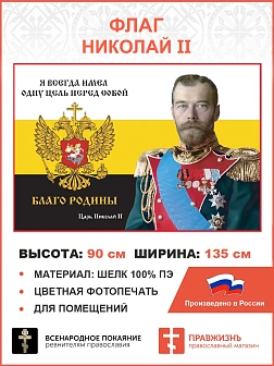 Флаг 063 Николай II Я всегда имел одну цель перед собой – благо Родины 90х135 см материал шелк для п