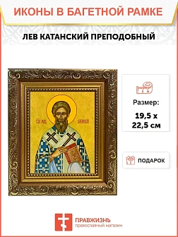 Икона Лев Катанский преподобный, широкая рамка 19,5х22,5х2 см 179