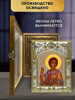 Икона Феодор Антиохийский в ризе и деревянном киоте, 26х22 см