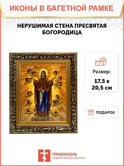 Икона Божией Матери Нерушимая Стена, узкая рамка 17,5х20,5х2 см 191