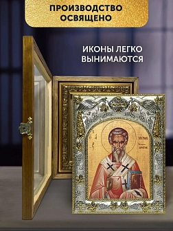 Икона Мирон Критский в ризе и деревянном киоте, 26х22 см