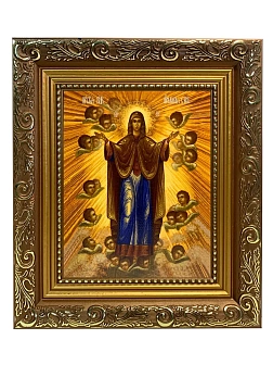 Икона Божией Матери Нерушимая Стена, широкая рамка 19,5х22,5х2 см 191