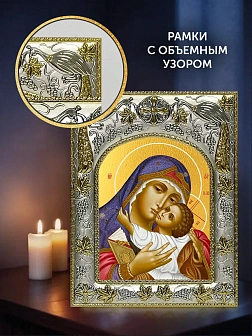 Икона Умиление Божия Матерь в ризе и деревянном киоте, 26х22 см