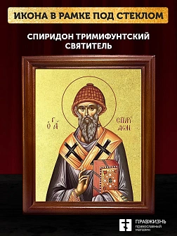 Икона Спиридон Тримифунтский святитель с золочением, деревянная рамка со стеклом 15х18х2 см 135