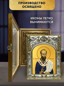 Икона Нифонт Кипрский в ризе и деревянном киоте, 26х22 см