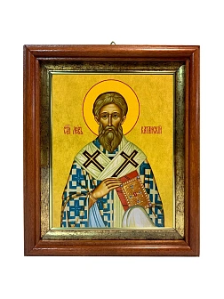 Икона Лев Катанский преподобный в киоте 18х21х4 см 179