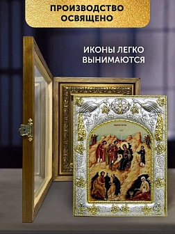 Икона Рождество Христово в ризе и деревянном киоте, 26х22 см