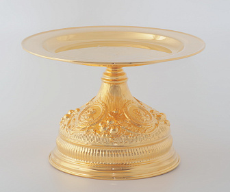 Дискос с поддискосником / ф240мм-потир 1, 0л / гальванопластика, ручная гравировка / золочение