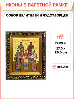Икона собор Святых целителей и чудотворцев, узкая рамка 17,5х20,5х2 см 1133