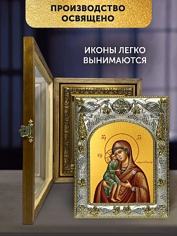 Икона Елецкая Божия Матерь в ризе и деревянном киоте, 26х22 см