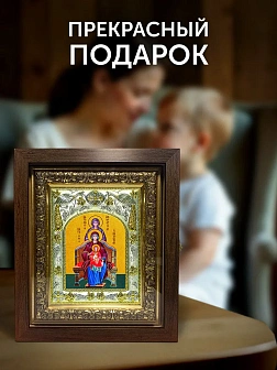 Икона Божия Матерь со сродницами в ризе и киоте под дерево, 27х23 см