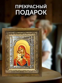 Икона Жировицкая Божия Матерь в ризе и деревянном киоте, 33х27 см