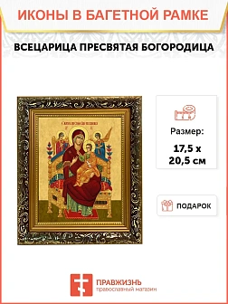 Икона Божией Матери Всецарица, узкая рамка 17,5х20,5х2 см 054