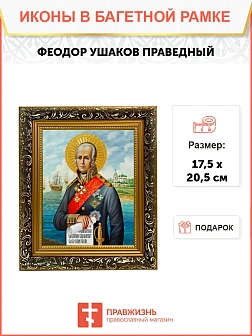 Икона Феодор Ушаков праведный воин, узкая рамка 17,5х20,5х2 см 144