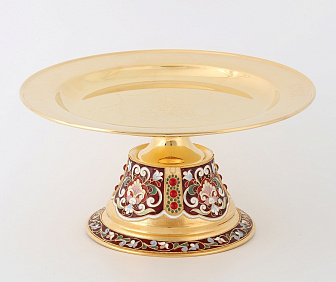 Дискос с поддискосником / ф240мм-потир 1, 0л "№9" / филигрань, эмаль, ручная гравировка / золочение