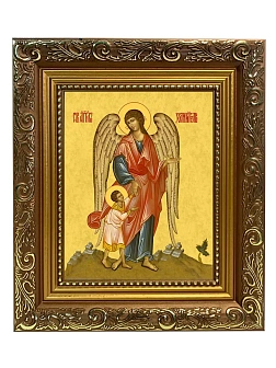 Икона Ангел Хранитель с душой, широкая рамка 19,5х22,5х2 см 221