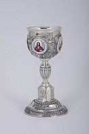 Потир 0.3л 4-финифти, ручная гравировка, чеканка №12 серебро (УИН)