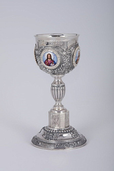 Потир 0.3л 4-финифти, ручная гравировка, чеканка №12 серебро (УИН)