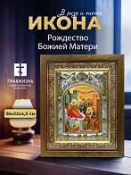 Икона Рождество Божией Матери в ризе и деревянном киоте, 26х22 см