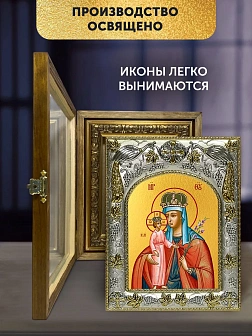 Икона Неувядаемый Цвет Божия Матерь в ризе и деревянном киоте, 26х22 см
